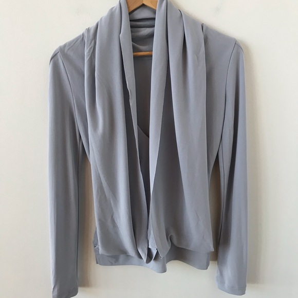 Roland Mouret pale blue long sleeved draped back top - Picture 2 of 16